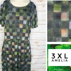 3XL Amelia green/white/black/orange square geo